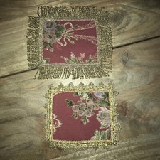 Centrini Piccoli Due Pezzi Fatte A Mano Tessuto Broccato In Velluto Pizzo Oro