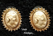 ORECCHINI VINTAGE RETRO' ANNI'20 <CAMMEI> PASTA-D'ONICE, BRILLANTI, ORO GIALLO !