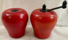 Vintage Red Apple Wooden Salt Shaker & Pepper Grinder
