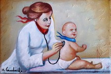 OLIO SU TELA SALVO LOMBARDO "LA PEDIATRA ROSSA"