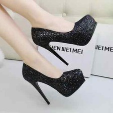 decolte stiletto scarpe donna 12 eleganti nero strass pelle sintetica 9651