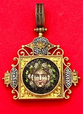 italian (Rome) 18k gold baroque micro-mosaic pendant 1860  