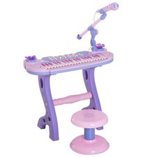 HOMCOM Pianola Bambini 37 Tasti Sgabello e Microfono 12 Strumenti e 22 Musiche