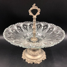 Alzatina centrotavola portafrutta soprammobile cristallo molato gamba peltro 