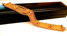 MAGNIFICO BRACCIALE ART-DECò 20s TURCHESI,PERLE, cm.17x2,LEGA ORO GIALLO/ARGENTO