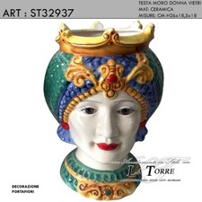 Statua scultura testa di Moro donna Vietri portafiori 26h cm bomboniera in ceram