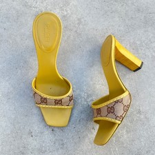 Gucci | Autentico Mules Vintage Giallo GG Monogram Tela Pelle (35,5)