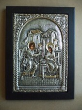 Clarte placca argento 925 riproduzione antica icona bizantina annunciazione