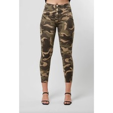 Leggings pantaloni alla caviglia Freddy verde mimetico vita alta 3 bottoni taglia small