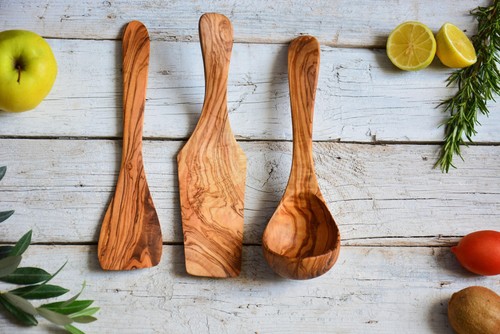 Utensili legno ulivo set - legno,