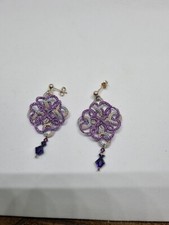 Orecchini Viola In Pizzo Argento 925 E Swarovski NUOVI HANDMADE 