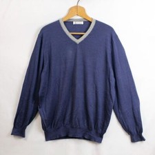 Maglione Brunello Cucinelli 100% cashmere blu taglia 56 scollo a V