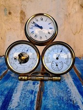 Stazione Barometrica Da Tavolo Vintage Barometro Igrometro Termometro Orologio 