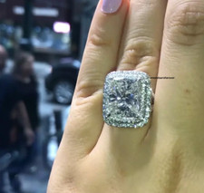 Anello Argento 925 Fidanzamento e Matrimonio 14,52CT Trasparente Taglio Cuscino Zirconi Doppia Fila Halo