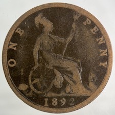 1892 Victoria One Penny Coin |