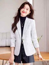 Giacca da Tailleur Blazer Donna Ufficio Elegante Raso Slim Bianco 20211