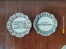 COPPIA PIATTINI CERAMICA FAENZA ANNI '40 MOTTI O PROVERBI POPOLARI