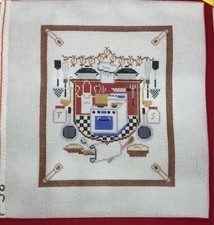 ‘Kitchen Crest’ Handpainted Needlepoint Canvas P-38 / 13 mesh 
