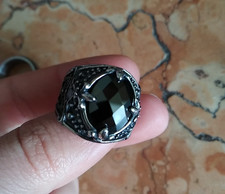anello uomo con pietra Nera Taglia Media Size 9 Offerta Gotico Nero Pietra Sfac