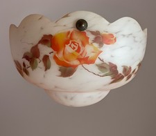 Grande paralume ciotola lampada screziata vetro plafonnier flycatcher metà c20 con catene