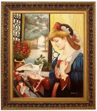 Quadro olio Lady con colomba