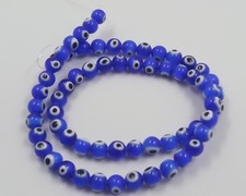 1filo/64pz misti perline tondo vetro  lampwork Occhio di Allah 6mm colore blu