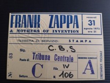 BIGLIETTO CONCERTO FRANK ZAPPA & MAMME ORIGINALE 1973 ROMA ITALIA PROMO PASS