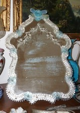 ANTICA SPECCHIERA DA TAVOLO IN VETRO DI MURANO-FIORI- SPECCHIO MERCURIO 66 CM