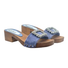 Zoccoli blu camoscio con - camoscio,