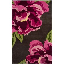 Tappeto in lana floreale rosa