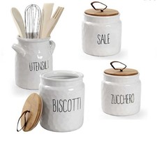 BELLINTAVOLA BARATTOLO BISCOTTI SALE ZUCCHERO CERAMICA BIANCA TAPPO IN BAMBOO