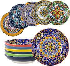 HENXFEN Piatti Fondi in Porcellana, 700Ml Ciotole per Zuppa Piatti per Pasta Set