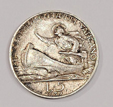 1939  Città del VATICANO Papa PIO XII° moneta da 5 lire ARGENTO  - Silver coin -