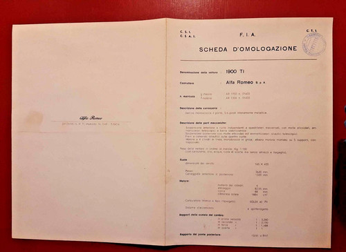 Alfa romeo 1900 scheda - 1900,