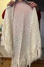 Scialle Lana Bianca, Scialle Vintage Fatto A Mano, Scialle Della Nonna