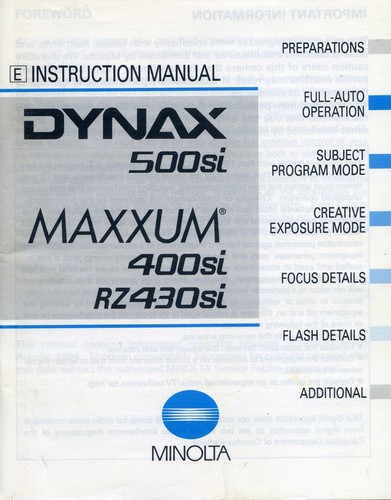 Minolta dynax 500si manuale - minolta,