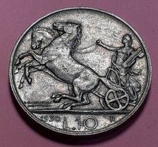 REGNO V.E. III° 10 LIRE 1930 BB NC BIGA VELOCE ARGENTO