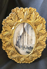 Cornice portafoto ovale in legno oro barocco ornata nuova senza salvia