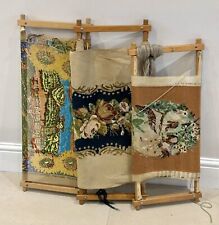 Lotto 3 cornici pergamena in legno punto croce e 3 arazzi vintage bundle