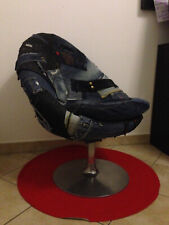 Poltrona vintage rivestita in tessuto Jeans