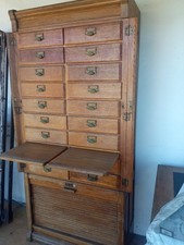 Schedario in legno con cassetti e serrandina anno 1930