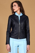 Giacca in Pelle Blu Donna Giubbotto Slim fit Primavera Vera Pelle Made in Italy