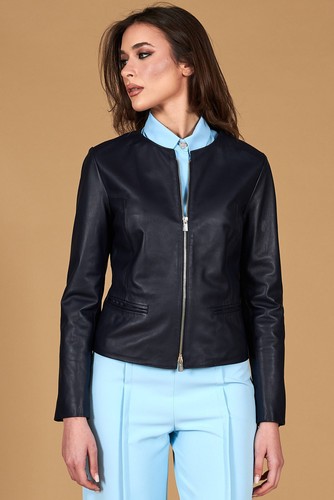 Giacca pelle blu donna - in,
