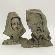 VECCHIA CERAMICA SARDA COPPIA DI SPOSI FIGURE BUSTI MASSIDDA SCULTURA CAGLIARI