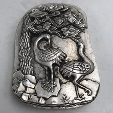 Gru bronzo pino pietra inchiostro scatola studioso scrivania ornamento bianco rame decorazione