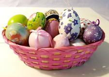SET CESTINO ROSA CON N°22 UOVA DECORATE PASQUALI VINTAGE  (S4)