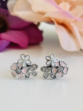 Orecchini Fiori Colorati In Argento Con Cristalli E Smalto Rosa E Bianco