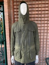 BARBOUR WAXED COTTON PARKA BRINDLE PADDED OLIVE GREEN WITH HOOD M