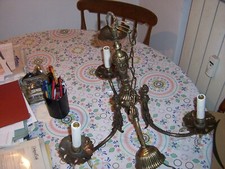 ANTICO LAMPADARIO BRONZO 3 LUCI GOCCE DI CRISTALLO