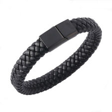 Bracciale Uomo Pelle Intrecciata Acciaio Inox Corda Magnetica Polso Colore Nero